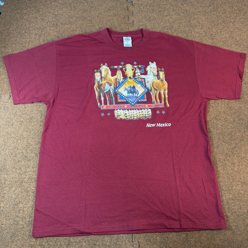 cowboy Vintage Delta Pro Weight New Mexico Horse Bison Skull T-Shirt Maroon XL